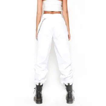 Streetwear Chaki Krovinių Kelnės Moterims Tiesiai Hip-Hop Juoda Aukšto Juosmens Kietas Grandinės Kelnės Haremo Kelnės Prarasti Moterų Capri Kelnės