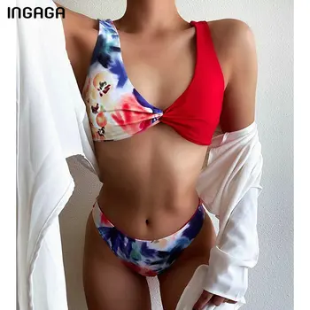 INGAGA Seksualus Bikini Push Up Moterų Maudymosi Kratinys maudymosi Kostiumėliai, Ruched Biquini 2021 Spausdinimo Maudymosi Kostiumai Vasaros Paplūdimio