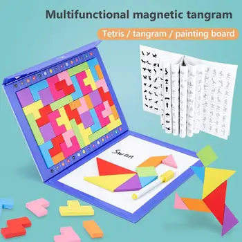 Vaikai Magnetinė 3D Tetris Tangram Dėlionės Žaidimas Montessori Ugdymo Žaislą Dovanų Žvalgybos Sukurti Žaislai
