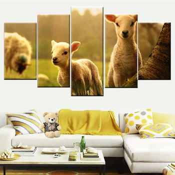 HD Spausdinti Cute Little White Avių Gyvūnų Tapybos 5 Skydelis Modulinės Apdailos Nuotrauką Drobė Sienos Meno Plakatas Vaikas Miegamojo Rėmelį