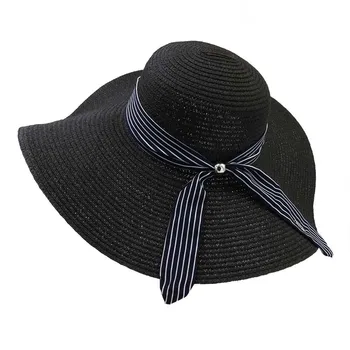 Didelis kraštų 15cm saulės, skrybėlės moterims vasaros lauko paplūdimio moterų skrybėlės kaspino juosta atsitiktinis keliauti kupranugariais, sulankstomas fascinator šiaudų skrybėlę, moteris