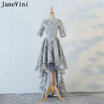 JaneVini Naujo Stiliaus Pilka Trumpas Priekiniai Ilgai Atgal Bridesmaid Dresses Satino Aukštas Žemas Prom Chalatai Hi-lo Ponios Vestuvės Dress 2018