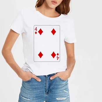 Haris stilių žaisti kortelės diamond 4 marškinėlius spausdinti grafinis tee stalviršiai, Pokerio skaičius 4 goth marškinėliai moterims drabužių harajuku marškinėliai punk