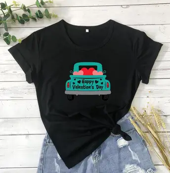Sunkvežimių Širdies Valentino Diena Troba Šalies marškinėliai širdies grafinis atostogų moterų mados grynos medvilnės atsitiktinis hipster tees meno viršų
