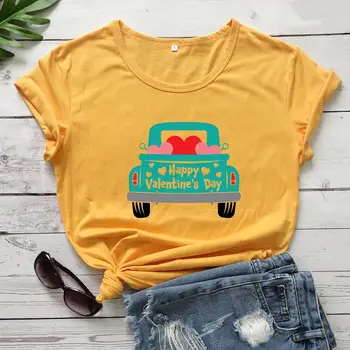 Sunkvežimių Širdies Valentino Diena Troba Šalies marškinėliai širdies grafinis atostogų moterų mados grynos medvilnės atsitiktinis hipster tees meno viršų