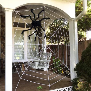 Helovinas 12 PĖDŲ Milžinišką Turas Spider Web ir Padirbtų Plaukuotas Voras Rekvizitai Baisu Kieme Durų ir Lauko Dekoro su Ruožas Voratinklis
