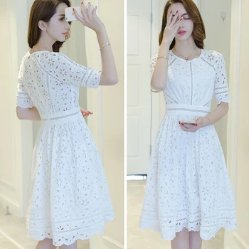 Karšto Pardavimo High-end užsakymą yilin kay 2018 m. vasaros suknelė baltos spalvos, siuvinėta auginti vieną dorovės su trumpomis rankovėmis suknelė
