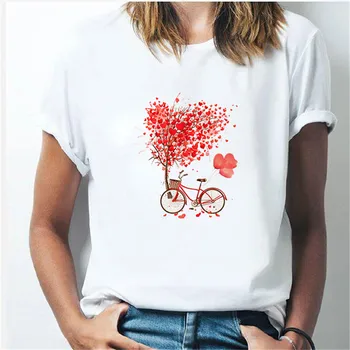 LUSLOS Plius Dydis Moterų, T-Shirt 2020 Metų Vasaros Rožės Širdies Spausdinti Marškinėliai Moterims Atsitiktinis Baltos Viršūnės Prarasti trumpomis Rankovėmis Marškinėlius Camisas