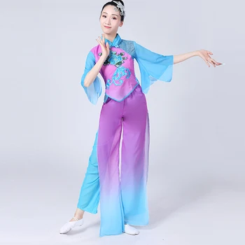 Kinijos Kostiumas Hanfu Klasikinio Šokio Kostiumų Moterų Suaugusiųjų Elegantiškas Yangko Drabužių Ventiliatorius Šokių Kostiumas Etape Kostiumas DWY1327