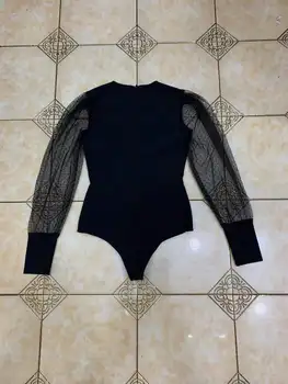 2020 Naujų moteris maudymosi kostiumėlį juodos bodysuit O-kaklo, ilgomis rankovėmis maudymosi kostiumėliai paplūdimio bodycon Įžymybė vakare šalies Tvarstis bodysuits