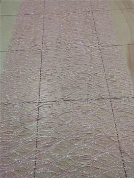 Rožinės spalvos tiulio su nėrinių klijuojami blizgučiai mados H-181051 afrikos blizgučiai nėrinių audinio šalis suknelė 5yard/daug