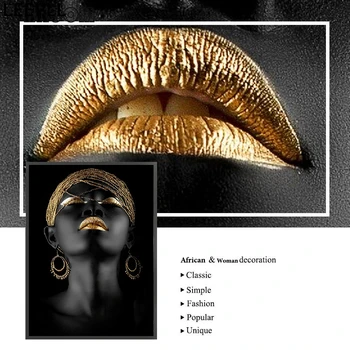 Afrikos Meno Tapybos Drobės Juoda Aukso Moteris, Plakatų ir grafikos Skandinavijos Sienos Meno Cuadros Nuotraukas Šiuolaikinių Namų Puošybai