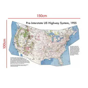 150x100cm iš Anksto Interstate Amerikos Greitkelių Sistema, Jungtinių valstijų Žemėlapis Mokyklos Buveinė Sienų Dekoras Tapyba