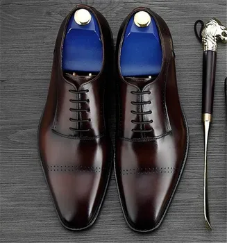 Pavasarį vyrų didžiosios Britanijos Oksfordo bateliai oficialiai įdiegta verslo Aikštėje kojų nėriniai-up batai Brogue bateliai vyrai raižyti batai