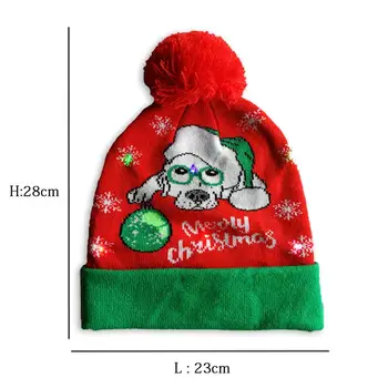 LED Šviesos Beanie Skrybėlių Kalėdų Spausdinti Megzti Skrybėlę Kalėdų Vilnonių Skrybėlę Ponios Šiltą Kepurę Lauke Šalta Skrybėlę
