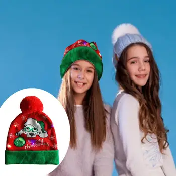 LED Šviesos Beanie Skrybėlių Kalėdų Spausdinti Megzti Skrybėlę Kalėdų Vilnonių Skrybėlę Ponios Šiltą Kepurę Lauke Šalta Skrybėlę