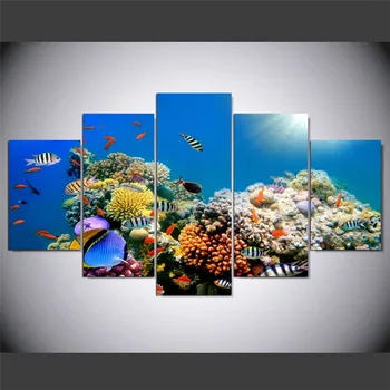 5 skydelis HD Spaudinių Koralų Rifų Rojus Kraštovaizdžio Sienos Meno Tapybos Drobės Šiuolaikinės Spalvinga Žuvis Nuotrauką Neįrėminti Namų Dekoro