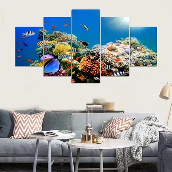 5 skydelis HD Spaudinių Koralų Rifų Rojus Kraštovaizdžio Sienos Meno Tapybos Drobės Šiuolaikinės Spalvinga Žuvis Nuotrauką Neįrėminti Namų Dekoro