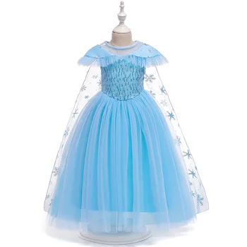 2021 Naujas Girls Cartoon Suknelė Vaikai Shoulderless Mėlyna Fancy Dress Vaikų Grožio Žvėris Gražuolė Princesė Kostiumai Šalis Mergaičių Dress