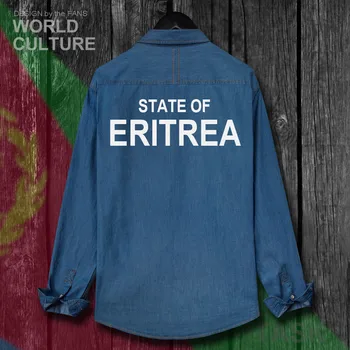 Eritrėja Eritrėjos ERI ER Vyrų Drabužių Pavasario Rudens Medvilnės Turn-žemyn Apykaklės Džinsai Marškinėliai ilgomis Rankovėmis Kaubojus Kailis Šaligatvio Mados Viršūnes