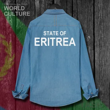 Eritrėja Eritrėjos ERI ER Vyrų Drabužių Pavasario Rudens Medvilnės Turn-žemyn Apykaklės Džinsai Marškinėliai ilgomis Rankovėmis Kaubojus Kailis Šaligatvio Mados Viršūnes