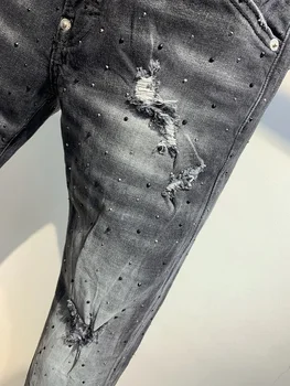 2021 naujas jeans mens kelnės Vyrams Slim Stretch džinsai denim kelnės juodoji skylė Pieštuku Kelnės, džinsai vyrams