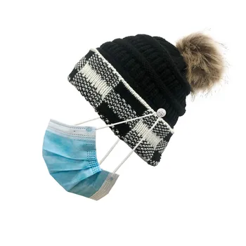 Moterų Pledas Susiuvimo Lauko Pliušinis Kepurės Mezgimo Nėrimo Mygtuką Beanie Kepurė Kietas Mados Megzti Skrybėlę Žiemą Šilta Kepurė#50