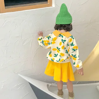 Rudenį Marškinėlius baby girl drabužiai medvilnė Cardigan+sijonas 2vnt mergaičių drabužių rinkinys 
