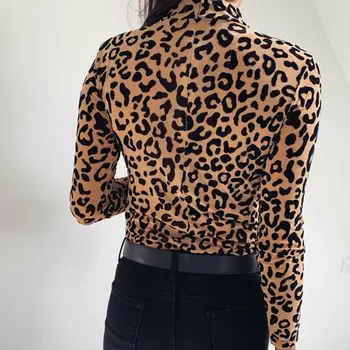Plius Dydis Moterų ilgomis Rankovėmis Leopard Akių Palaidinė Lady Mergaičių Mados Palaidinės Vasaros Marškinėliai Drabužių Viršų