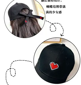 Siuvinėjimo raudona širdis beisbolo kepurę bowknot beisbolo kepurę plaukai surišti į uodegą mokyklos beisbolo skrybėlę sporto skrybėlę