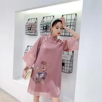 Rožinė pagerėjo cheongsam mergina kasdien atsitiktinis jaunų saldus mados unikalus prarasti versija vintage stiliaus senovės kostiumas