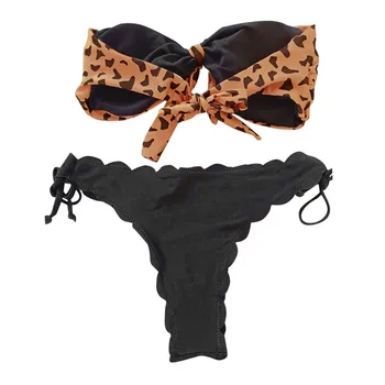 Leopardas Spausdinti Mažas Juosmens Bikini Rinkiniai maudymosi kostiumėlis Moterims Seksualus Lankas-mazgas Du Gabaliukai Vamzdžių Viršūnes maudymosi Kostiumėliai, 2021 Paplūdimio Maudymosi Kostiumai Bandeau