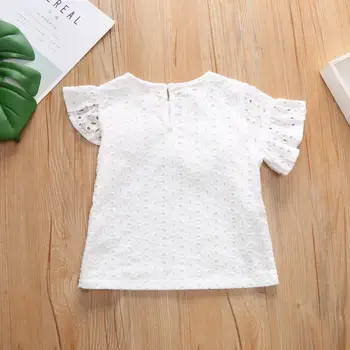 Mielas Kūdikis Merginos Vaiskiai Balta Nėrinių Tuščiaviduriai Iš Pynimas O-Kaklo Minkštųjų Prarasti Laisvalaikio Raukiniai T-shirt