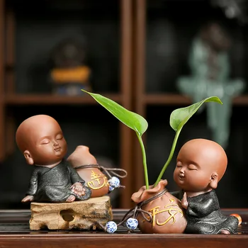 Buddhistic Violetinė-gyvsidabrio Keramikos Arbatos Rinkinys Gyvūnėlių Kūrybos Mažai Vienuolis Hydroponic Vaza Gėlių Dekoras Pasisekė Arbatos Ceremonija Priedai
