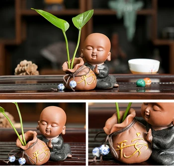 Buddhistic Violetinė-gyvsidabrio Keramikos Arbatos Rinkinys Gyvūnėlių Kūrybos Mažai Vienuolis Hydroponic Vaza Gėlių Dekoras Pasisekė Arbatos Ceremonija Priedai