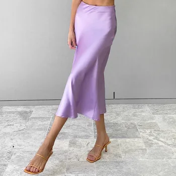 Kietojo violetinę satino, šilko sijonas ponios aukšto juosmens vasaros ilgas sijonas 2020 naujas stilius ponios office sijonas pavasario
