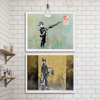 Banksy Graffiti Tapyba, Plakatas ir Spausdinimo Abstrakčiai Vaikas, Berniukas, Mergaitė su raudona Širdies Sienelės paveiksl Namo Apdaila už Kambarį