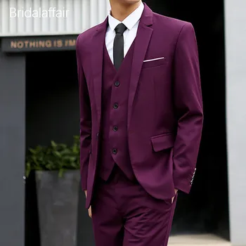 Nuostabių Vyrų Kostiumas 3Pcs Mados Violetinis Kostiumas Mens Prom Vestuvių Jaunikis Smokingas Pritaikytas Slim Fit Mens Kostiumai (Švarkas+Kelnės+Liemenė)