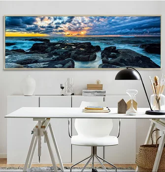 Šiaurės saulėlydžio roko jūros dekoratyviniai paveikslai, papuošalai kambarį purškimo tapybos, tapybos ant drobės sienos nuotraukas Neįrėminti