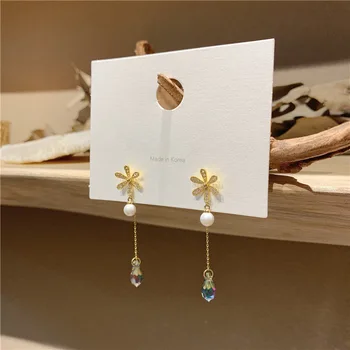 Mažas daisy gėlių auskarai temperamentas auskarai moterims, ilgai kutas mados ausų linijos Korėja 2020 elegantiškas Mados Stud Auskarai