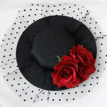 Lolita Šalies Dovanų Mini Top Hat Rožių Gėlių Nėrinių Fascinator Plaukų Įrašą Aksesuaras Goth Skrybėlės Derliaus