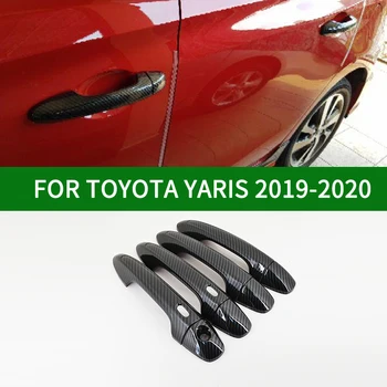 UŽ 2019-2020 TOYOTA YARIS automobilių durų rankena padengti，anglies pluošto modelio rankena padengti apdaila