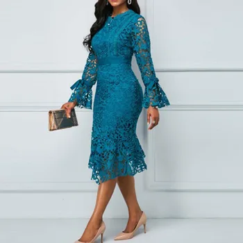2021 M. Pavasarį, Rudenį Elegantiškas Tuščiaviduriai Iš Nėrinių Suknelė Moterims Aukštos Kokybės Bodycon Office Ponios Mados Suknelės Plus Size Vestidos