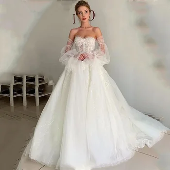 Naujas atvykimo Sluoksniuotos Rankovėmis Vestuvių Suknelės Appliqued Nėrinių Vestuvinės Suknelės 2020 Chalatas De Mariee Nėrinių Vestuvių Suknelės vestido de noiva