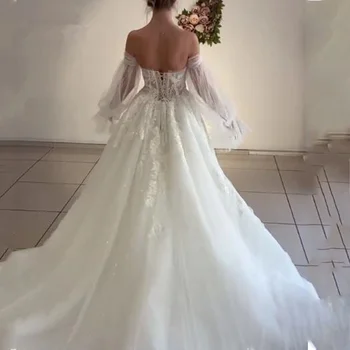 Naujas atvykimo Sluoksniuotos Rankovėmis Vestuvių Suknelės Appliqued Nėrinių Vestuvinės Suknelės 2020 Chalatas De Mariee Nėrinių Vestuvių Suknelės vestido de noiva