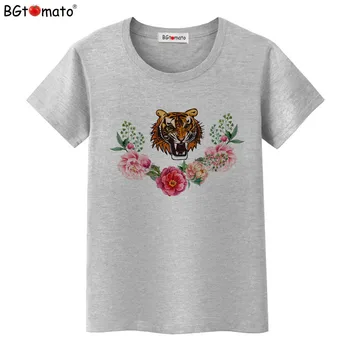 BGtomato marškinėliai Gėlių ir tigras cool t-shirt moterims, Karšto pardavimo grupė naujų trumpas rankovės marškinėliai, femme Pigiai prekės rūbai