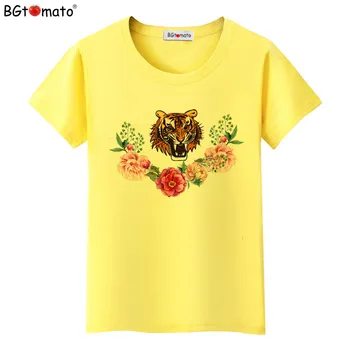 BGtomato marškinėliai Gėlių ir tigras cool t-shirt moterims, Karšto pardavimo grupė naujų trumpas rankovės marškinėliai, femme Pigiai prekės rūbai