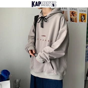 KAPMENTS Vyrų Japonijos Streetwear Laiškas su Gobtuvu Hoodies 2020 Puloveris Mens Harajuku Hoodie Vyrų Mados Kpop Hip-Hop Susagstomi megztiniai