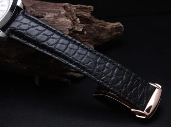 Plokščio sąsaja watchbands Aukštos kokybės Krokodilas natūralios Odos Dirželis Žiūrėti 20mm Black Vyrų Sidabro Diegimo Sagties Užsegimas