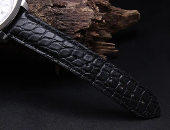 Plokščio sąsaja watchbands Aukštos kokybės Krokodilas natūralios Odos Dirželis Žiūrėti 20mm Black Vyrų Sidabro Diegimo Sagties Užsegimas